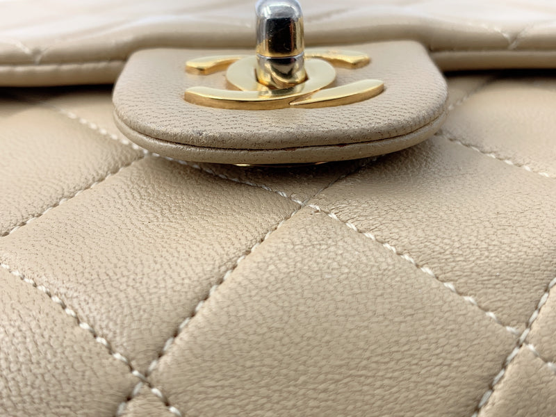 Sold-CHANEL Classic Lambskin Chain Single Mini Square Flap bag Beige/gold (3)