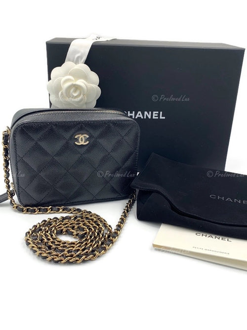 CHANEL Black Caviar Mini Camera Bag in Gold Hardware