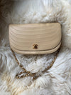 CHANEL Vintage Lambskin Half Moon Flap Bag Beige / gold hardware