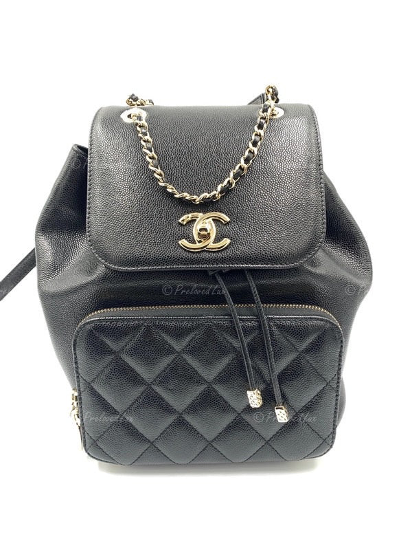 CHANEL Black Caviar Large Business Affinity Drawstring Backpack / Gold Hardware