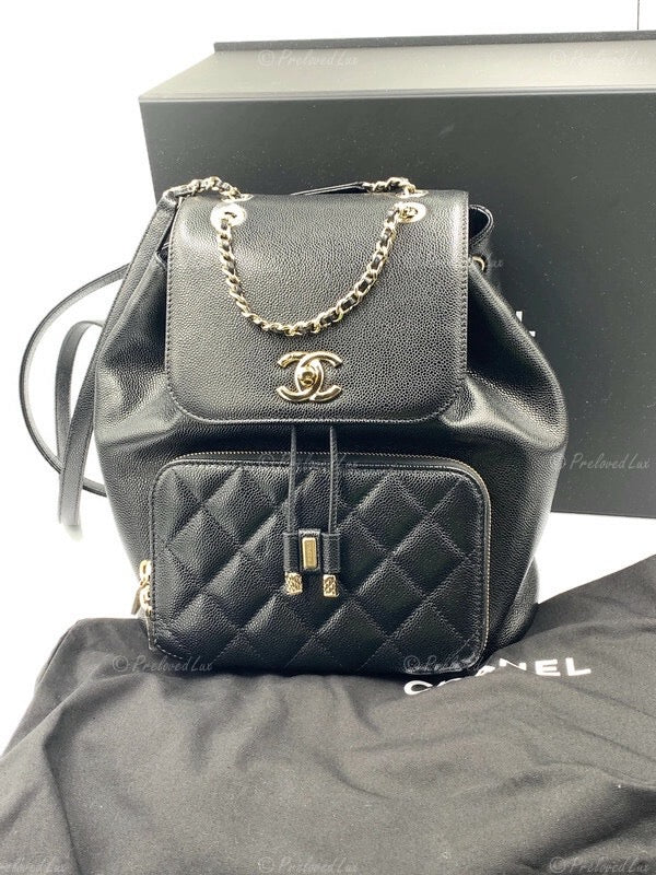 CHANEL Black Caviar Large Business Affinity Drawstring Backpack / Gold Hardware