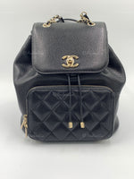 CHANEL Black Caviar Large Business Affinity Drawstring Backpack / Gold Hardware