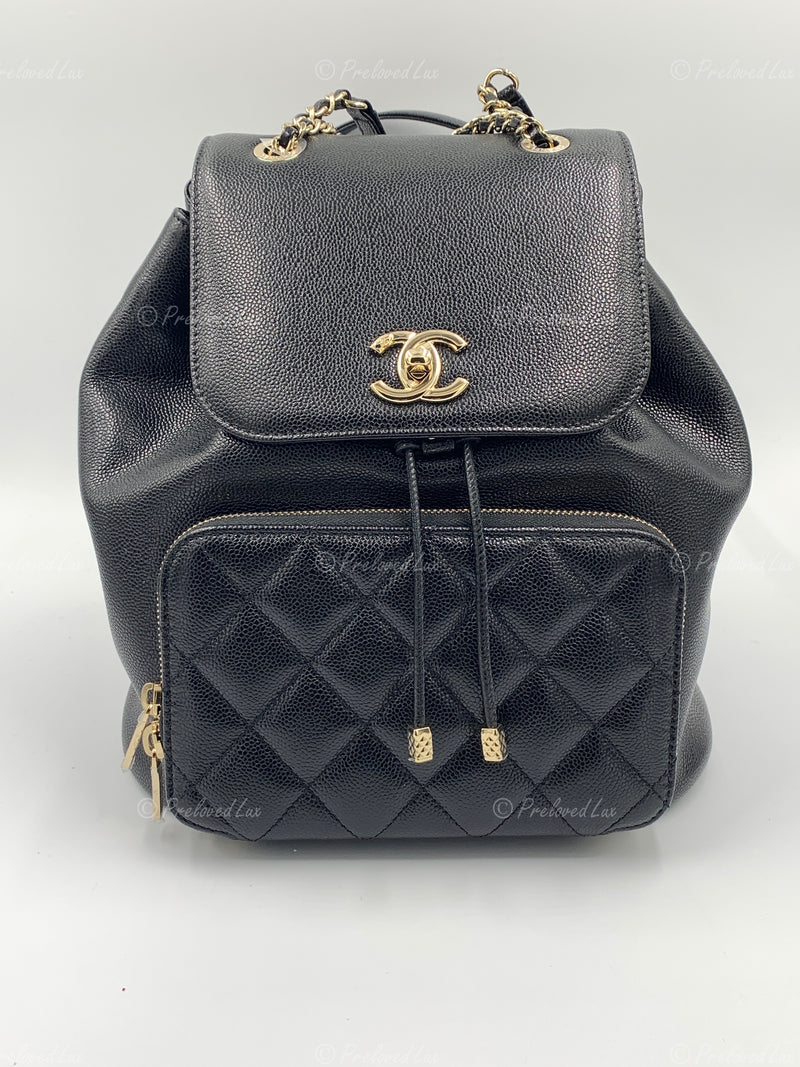 CHANEL Black Caviar Large Business Affinity Drawstring Backpack / Gold Hardware