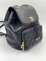 CHANEL Black Caviar Large Business Affinity Drawstring Backpack / Gold Hardware