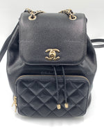 CHANEL Black Caviar Large Business Affinity Drawstring Backpack / Gold Hardware