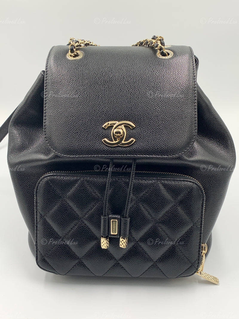 CHANEL Black Caviar Large Business Affinity Drawstring Backpack / Gold Hardware