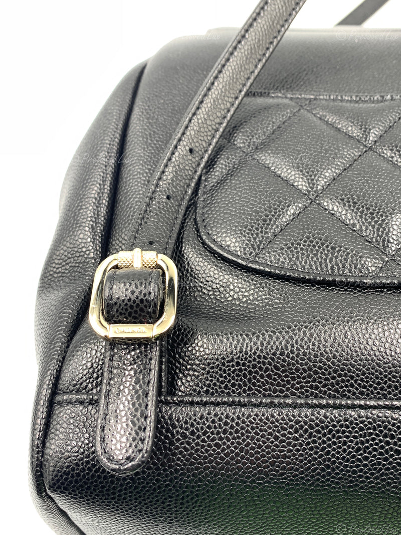 CHANEL Black Caviar Large Business Affinity Drawstring Backpack / Gold Hardware