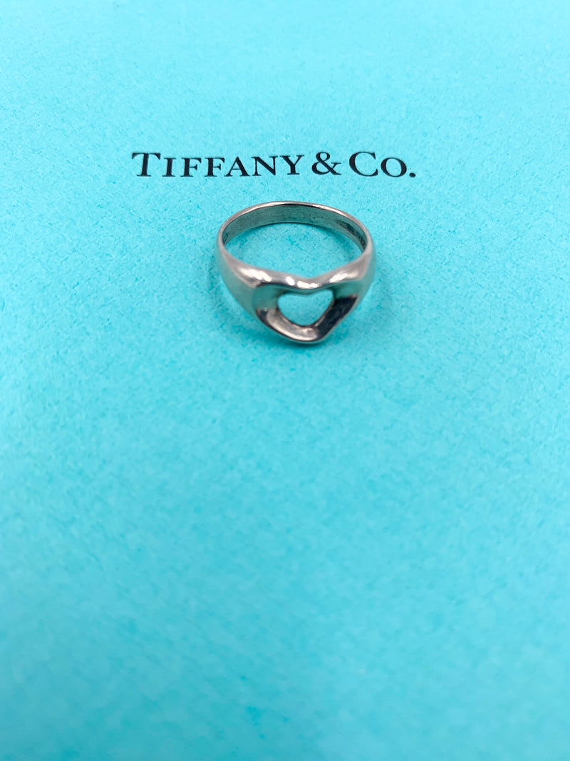 Tiffany 
Co 925 Silver Open Heart Ring Size 5.75