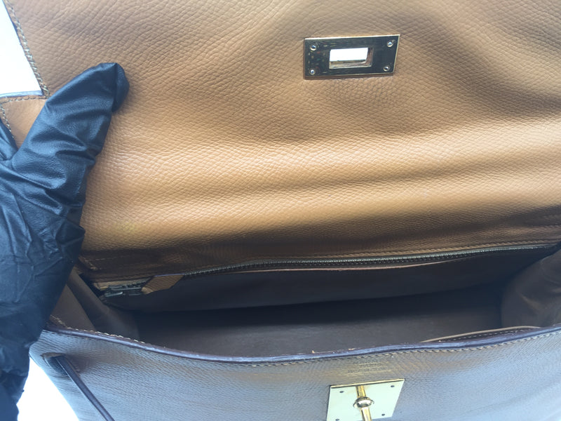 Sold-HERMES Vintage Kelly 32 Clemence Leather Gold Color GHW