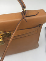 Sold-HERMES Vintage Kelly 32 Clemence Leather Gold Color GHW