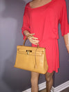 Sold-HERMES Vintage Kelly 32 Clemence Leather Gold Color GHW