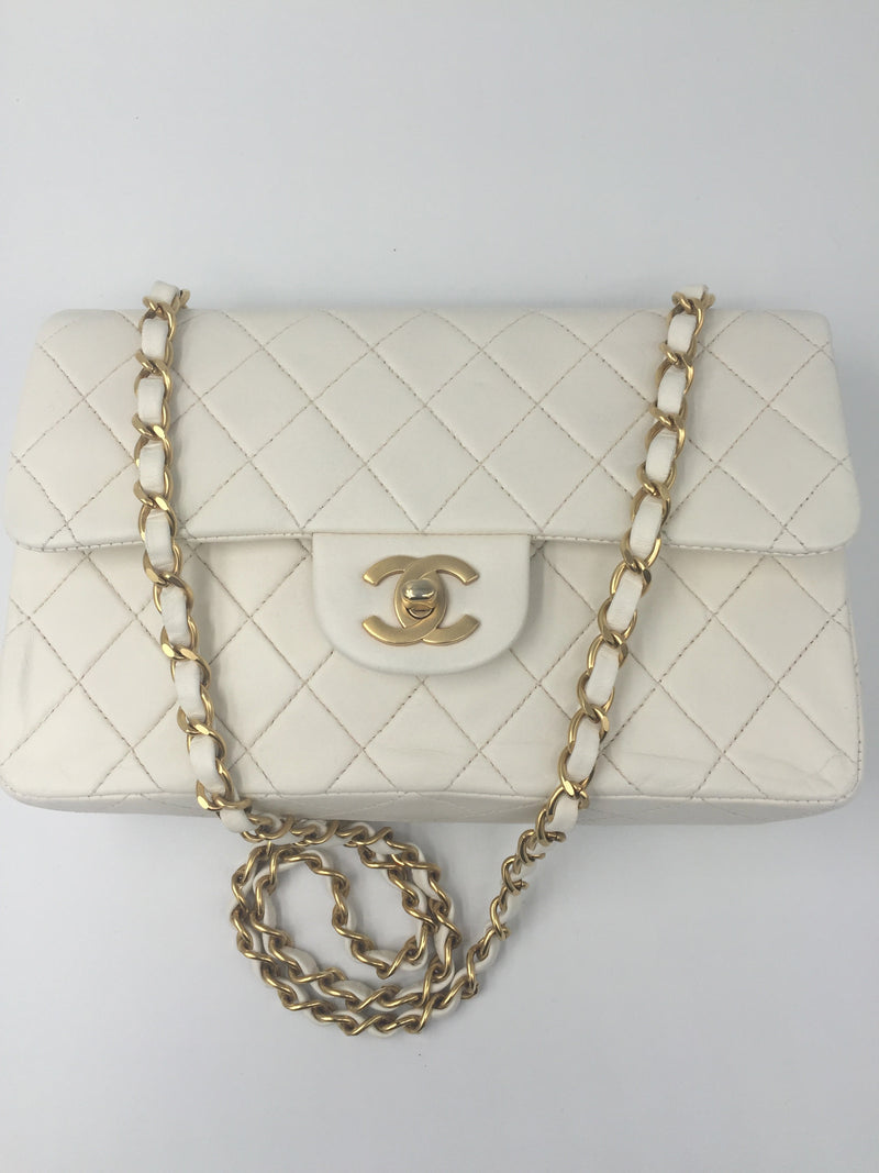 Sold-CHANEL CC Medium Classic Double Flap -  Cream - Matte Gold Hardware