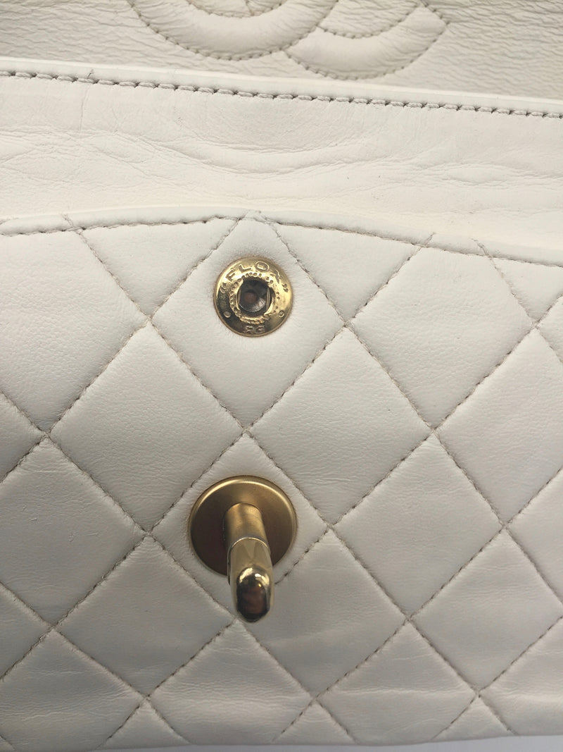 Sold-CHANEL CC Medium Classic Double Flap -  Cream - Matte Gold Hardware