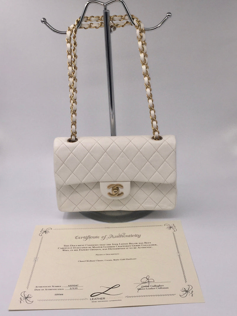 Sold-CHANEL CC Medium Classic Double Flap -  Cream - Matte Gold Hardware