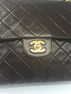 Sold-CHANEL Classic Lambskin Double Chain Double Flap Bag dark brown/gold