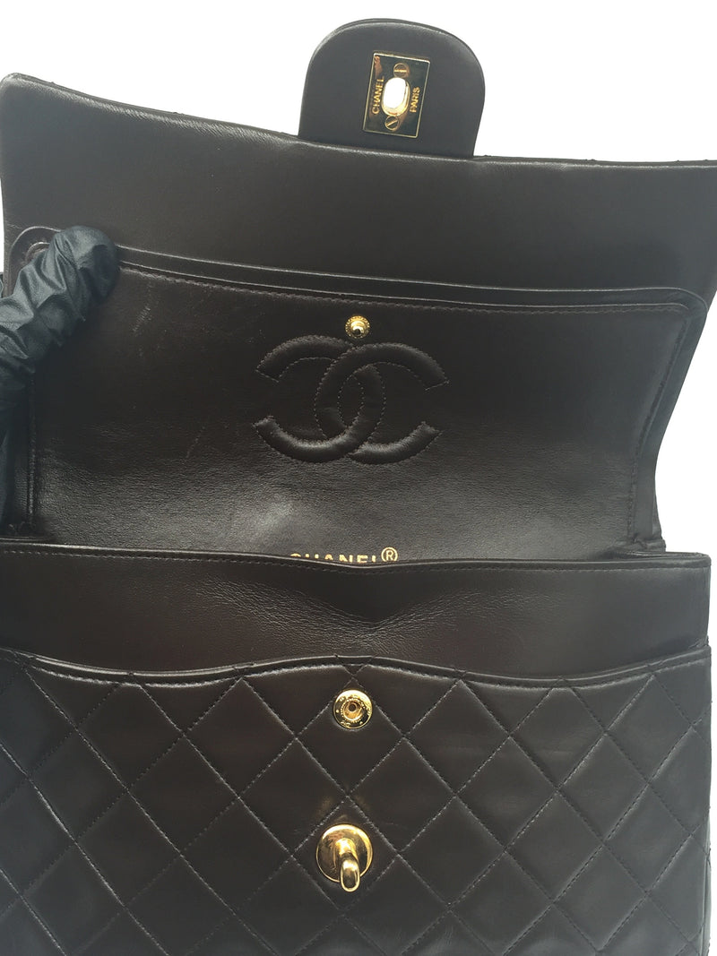 Sold-CHANEL Classic Lambskin Double Chain Double Flap Bag dark brown/gold