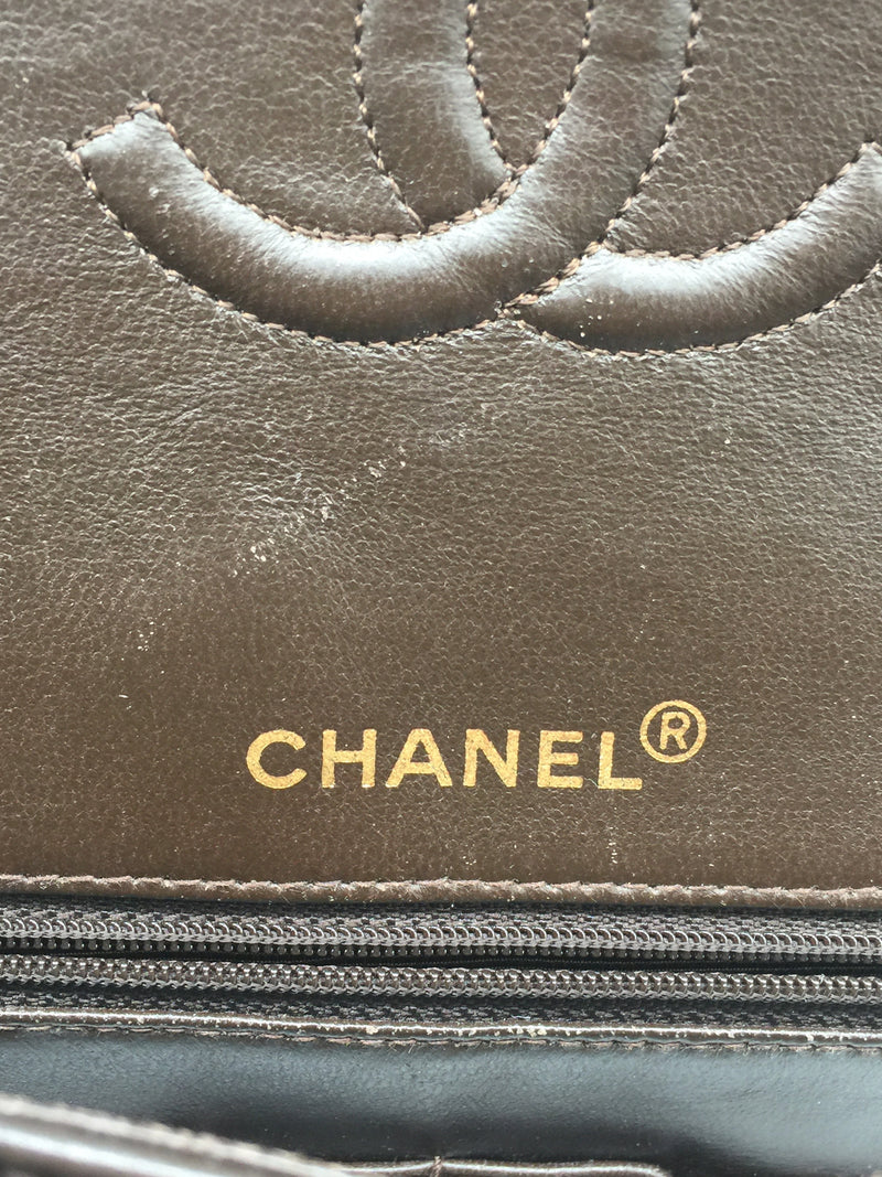 Sold-CHANEL Classic Lambskin Double Chain Double Flap Bag dark brown/gold