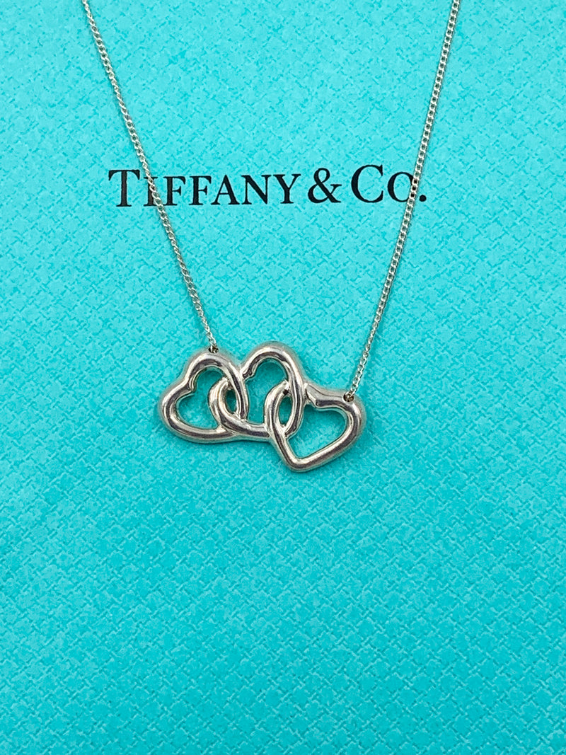 Sold-Tiffany 
Co Silver 925 Triple Open Hearts Necklace