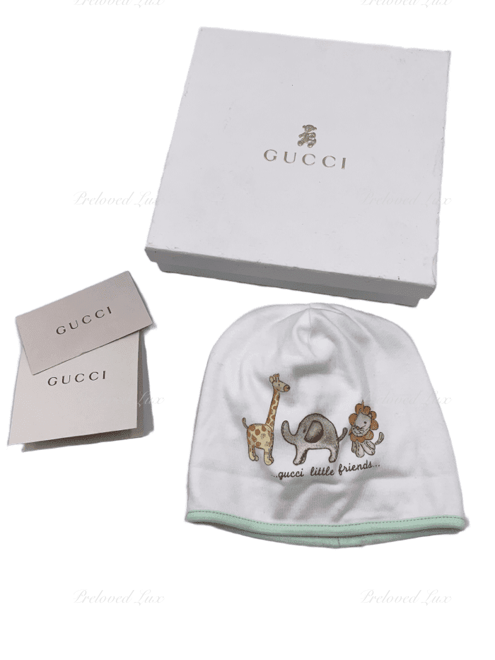 Sold-Kids - Gucci Little Friends Baby Reversible Hat White Green with Box