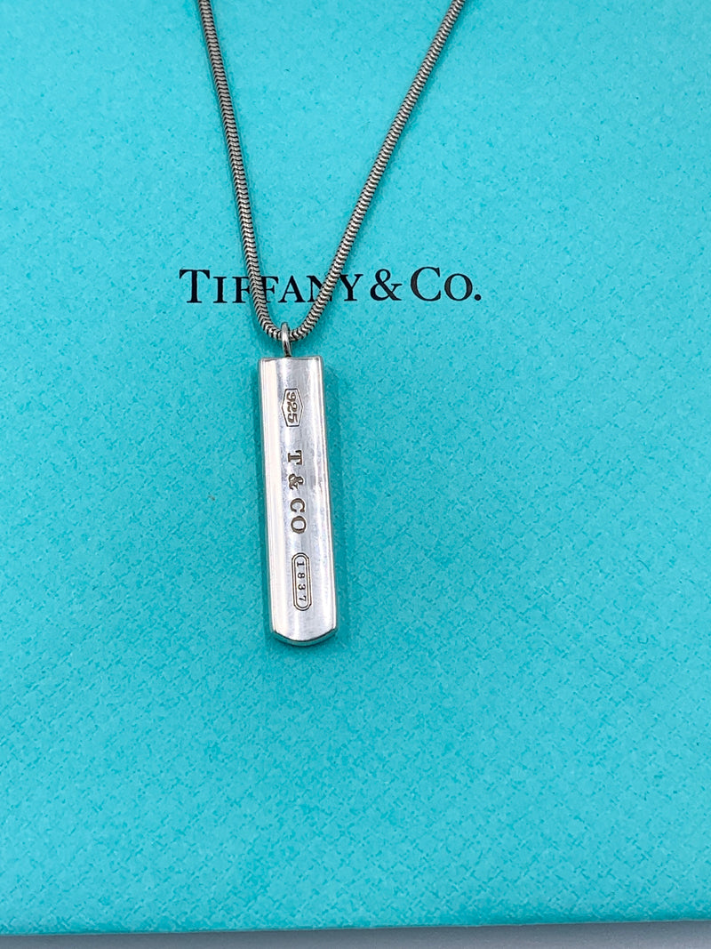 Sold-Tiffany 
Co 925 Silver Bar Pendant with Necklace