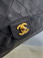 Sold-CHANEL Classic Lambskin Double Chain Double Small Flap Bag black/gold (1)