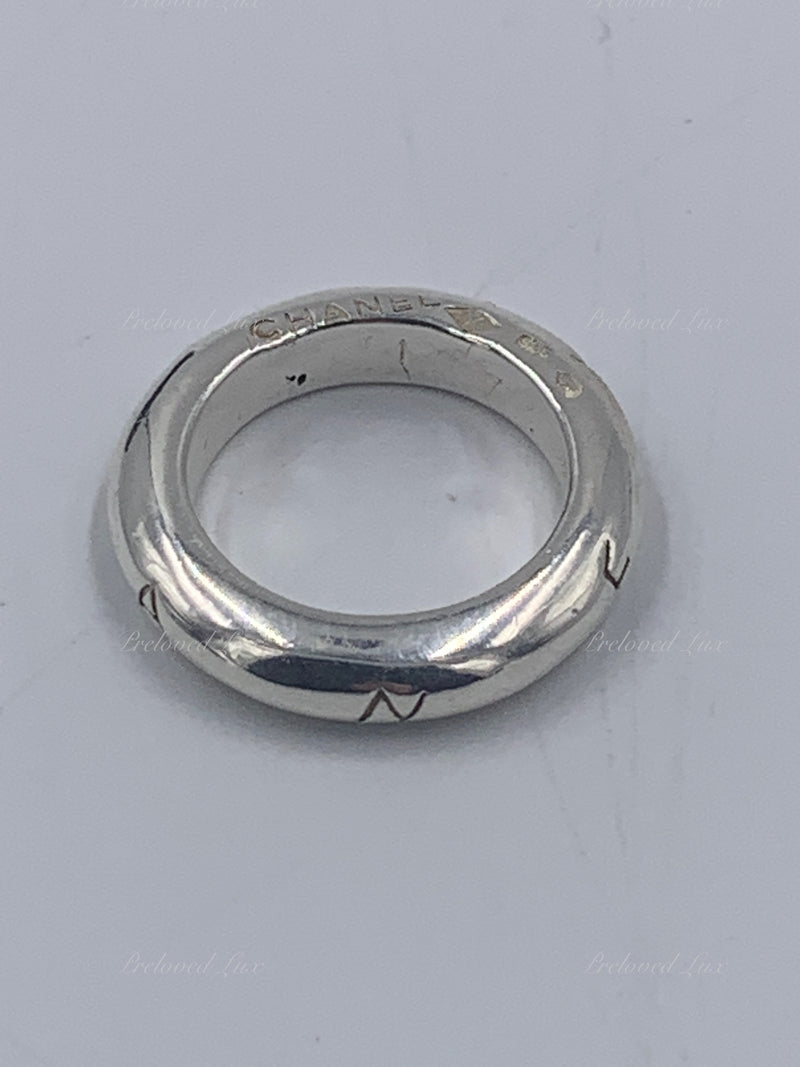 Sold-CHANEL 925 Silver Logo Ring Size 5 1/2