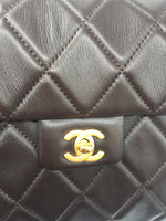 Sold-CHANEL CC Lambskin Single Flap Large Size Bag Dark Brown/matte gold hardware