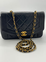 Sold-CHANEL Lambskin Small Diana Single Chain Single Flap Bag Black/gold