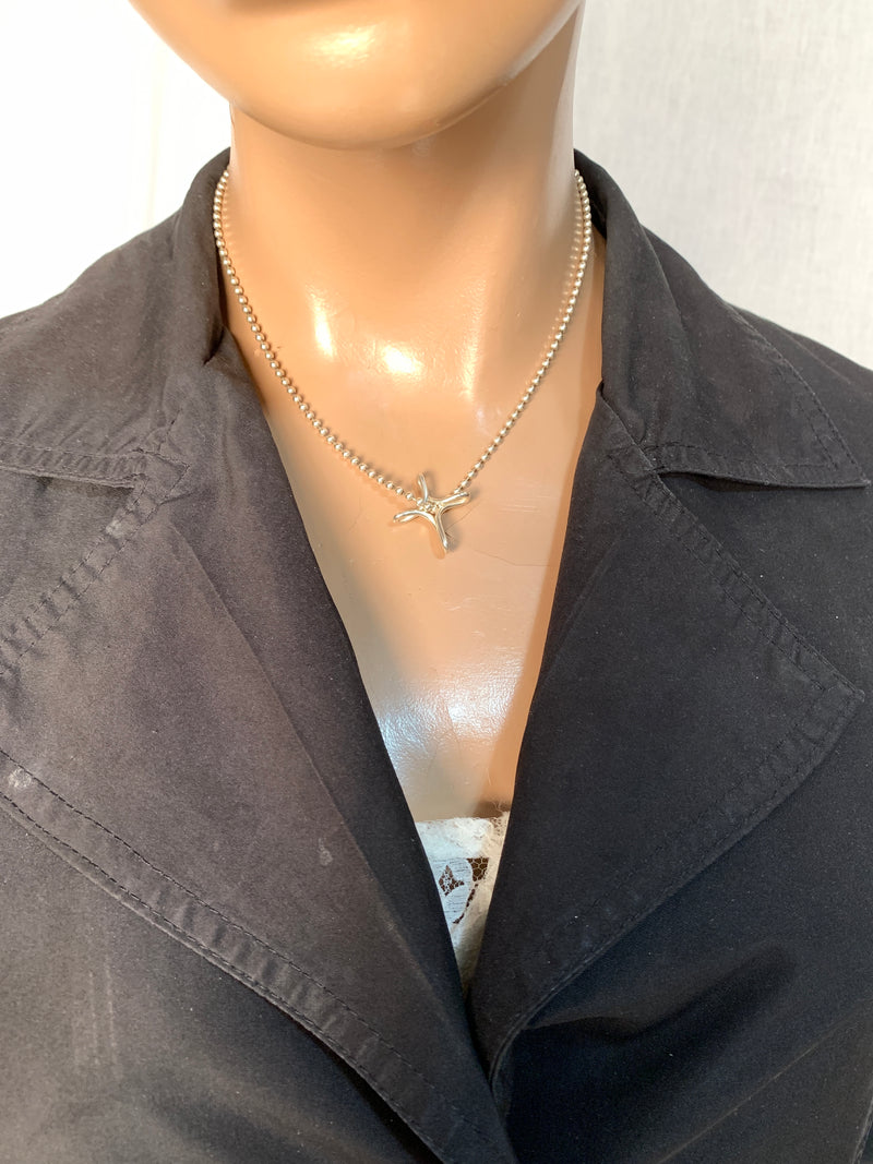 Sold-Tiffany 
Co 925 Silver Elsa Peretti Medium Size Infinity Cross Pendant Necklace