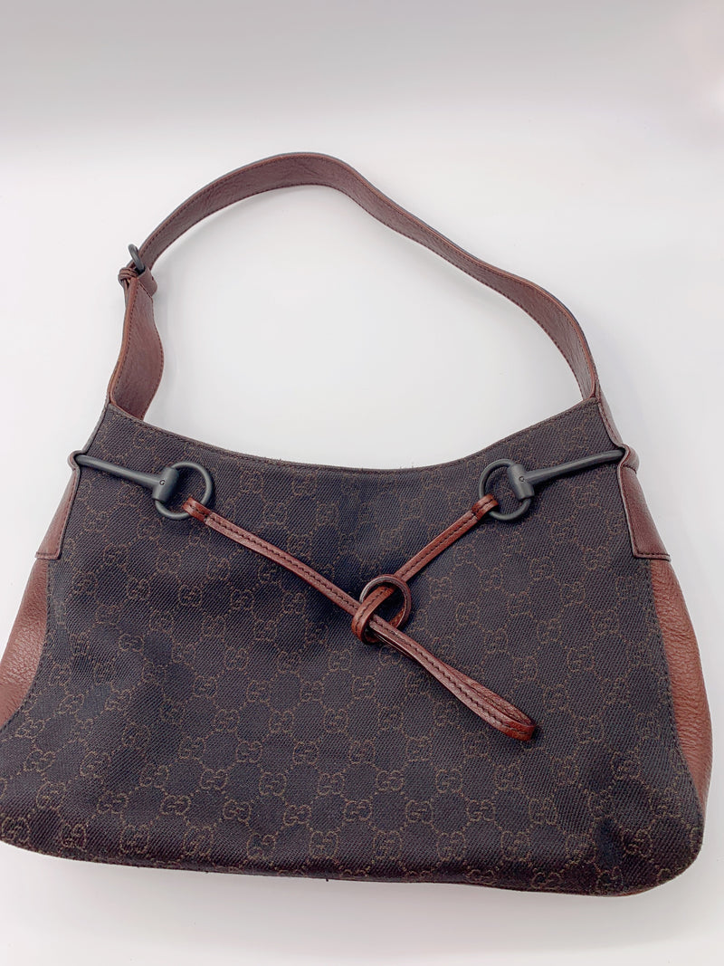 Sold-GUCCI GG Black/Brown Shoulder Bag