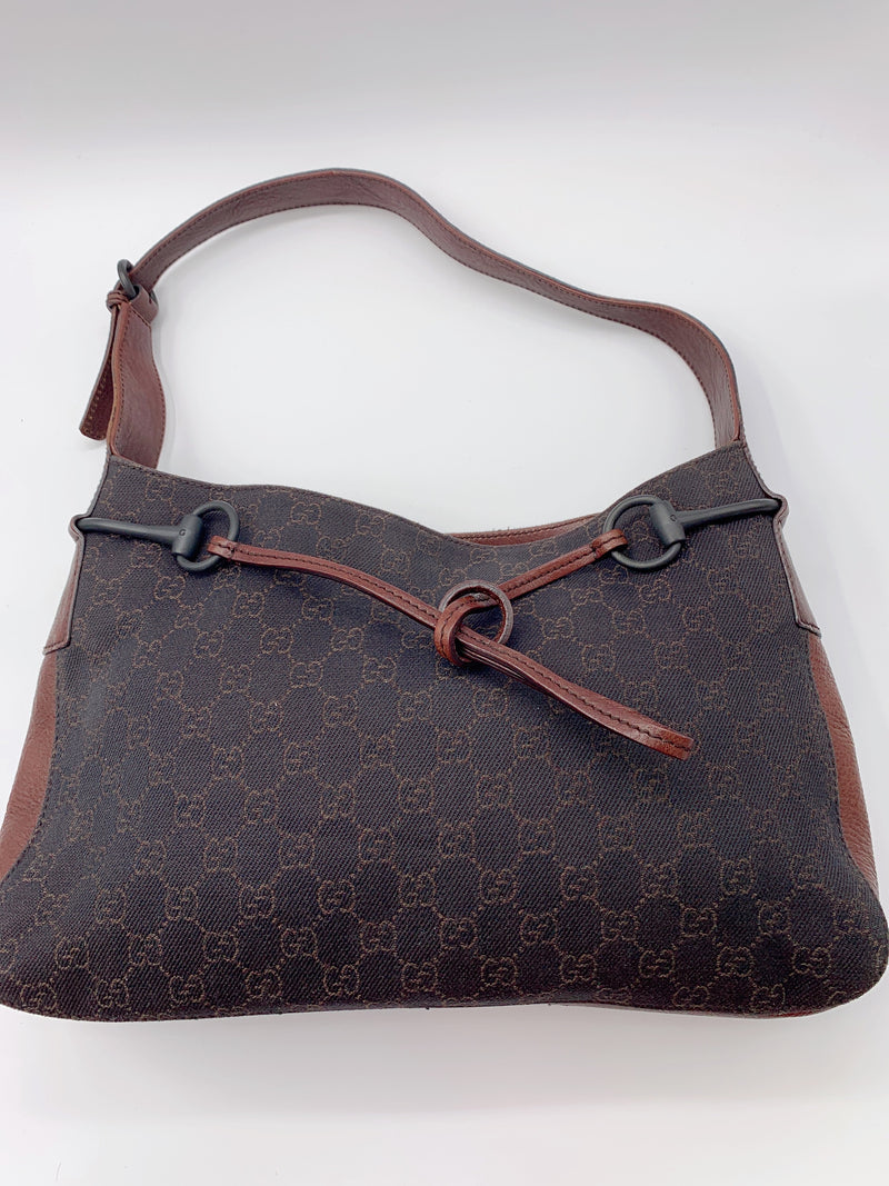 Sold-GUCCI GG Black/Brown Shoulder Bag