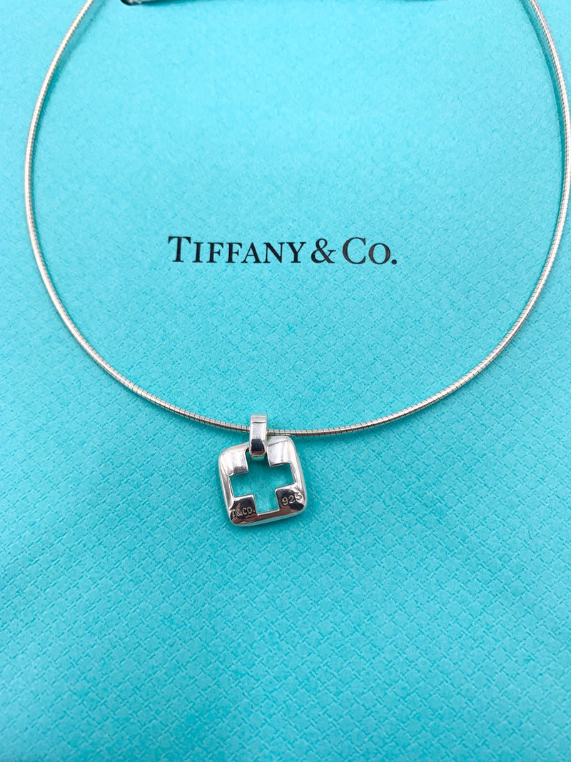 Tiffany 
Co 925 Silver Cross Pendant Wire Necklace