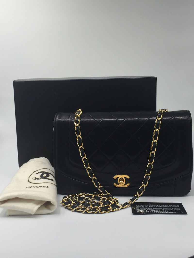 Sold-CHANEL Diana Single Chain Single Flap Bag Black/gold