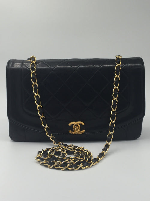 Sold-CHANEL Diana Single Chain Single Flap Bag Black/gold