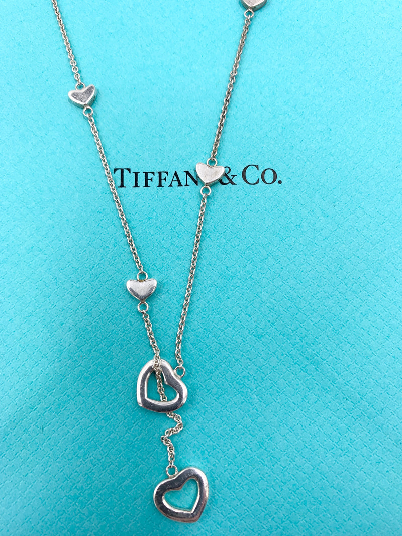 Sold-Tiffany 
Co 925 Silver Multiple Heart Lariat Necklace