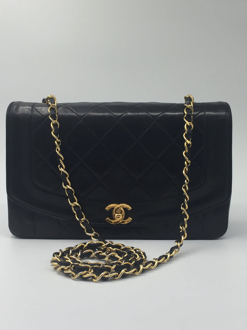 Sold-CHANEL Diana Single Chain Single Flap Bag Black/gold