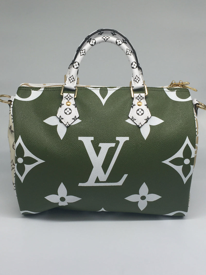 Sold-LOUIS VUITTON Giant Monogram Speedy Bandouliere Khaki Green/white/beige/cream beige