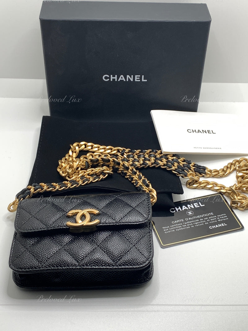 Sold-CHANEL Black Caviar Mini Clutch Crossbody Flap Gold Hardware