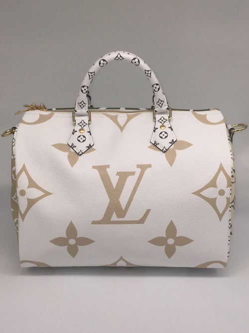 Sold-LOUIS VUITTON Giant Monogram Speedy Bandouliere Khaki Green/white/beige/cream beige