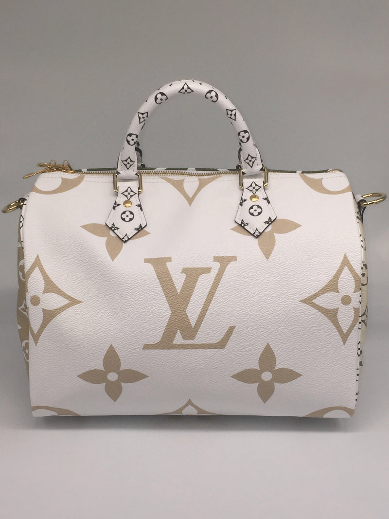 Sold-LOUIS VUITTON Giant Monogram Speedy Bandouliere Khaki Green/white/beige/cream beige