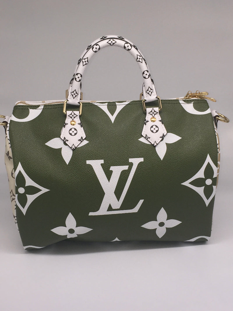 Sold-LOUIS VUITTON Giant Monogram Speedy Bandouliere Khaki Green/white/beige/cream beige