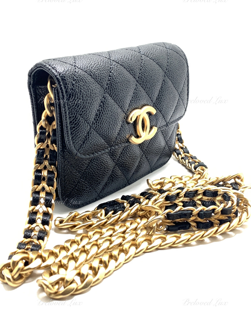 Sold-CHANEL Black Caviar Mini Clutch Crossbody Flap Gold Hardware