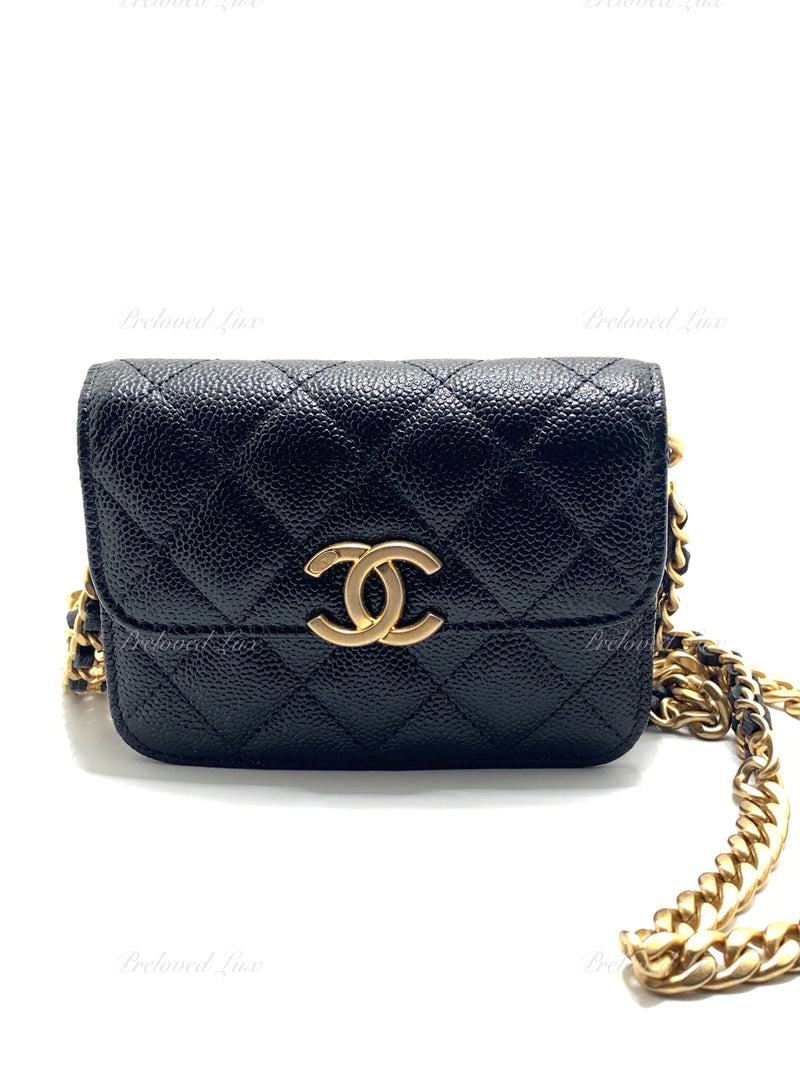 Sold-CHANEL Black Caviar Mini Clutch Crossbody Flap Gold Hardware