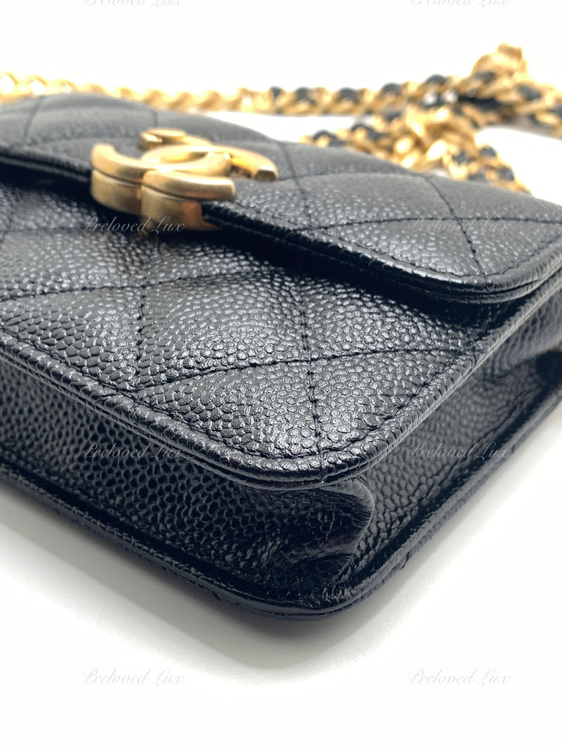 Sold-CHANEL Black Caviar Mini Clutch Crossbody Flap Gold Hardware