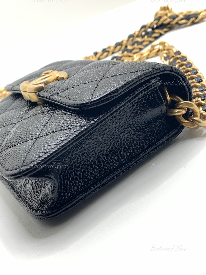 Sold-CHANEL Black Caviar Mini Clutch Crossbody Flap Gold Hardware