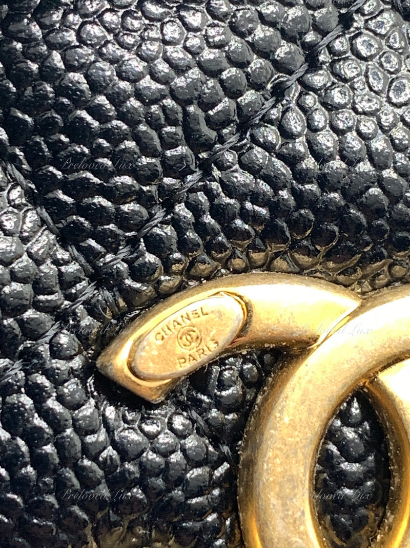 Sold-CHANEL Black Caviar Mini Clutch Crossbody Flap Gold Hardware