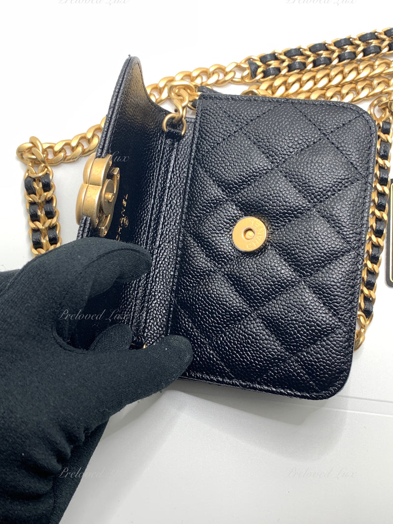 Sold-CHANEL Black Caviar Mini Clutch Crossbody Flap Gold Hardware