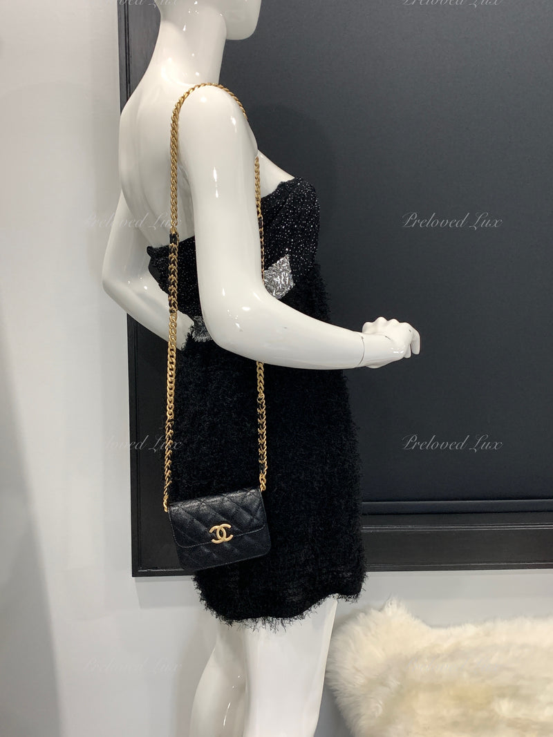 Sold-CHANEL Black Caviar Mini Clutch Crossbody Flap Gold Hardware