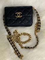 Sold-CHANEL Black Caviar Mini Clutch Crossbody Flap Gold Hardware