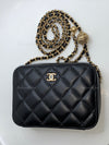 Sold-CHANEL Black Lambskin Pearl Crush Mini Vanity Camera Bag in Aged Gold Hardware